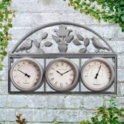 BARGAINS-GALORE 67cm Garden Wall Clock 3 In 1 Weather Station Humidity Thermometer in Grey - thumbnail 7