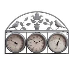 BARGAINS-GALORE 67cm Garden Wall Clock 3 In 1 Weather Station Humidity Thermometer in Grey