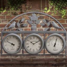 BARGAINS-GALORE 67cm Garden Wall Clock 3 In 1 Weather Station Humidity Thermometer in Grey - thumbnail 8
