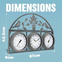 BARGAINS-GALORE 67cm Garden Wall Clock 3 In 1 Weather Station Humidity Thermometer in Grey - thumbnail 5