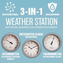 BARGAINS-GALORE 67cm Garden Wall Clock 3 In 1 Weather Station Humidity Thermometer in Grey - thumbnail 3