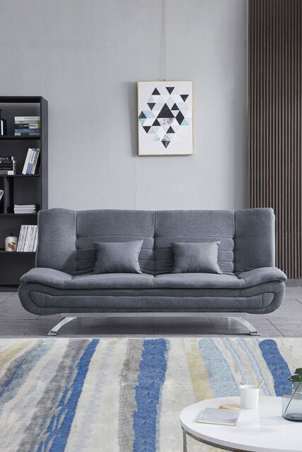 Living and Home 2-Seater Linen Fabric Click-Clack Convertibles Sofa Bed in Grey - image 1