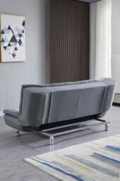 Living and Home 2-Seater Linen Fabric Click-Clack Convertibles Sofa Bed in Grey - thumbnail 3