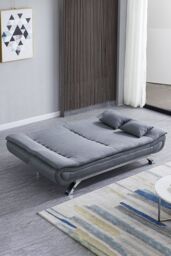 Living and Home 2-Seater Linen Fabric Click-Clack Convertibles Sofa Bed in Grey - thumbnail 2