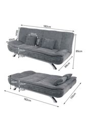 Living and Home 2-Seater Linen Fabric Click-Clack Convertibles Sofa Bed in Grey - thumbnail 6