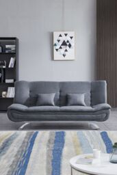 Living and Home 2-Seater Linen Fabric Click-Clack Convertibles Sofa Bed in Grey - thumbnail 1