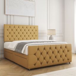 "BSSPOKE Maya Velvet Plush Divan Bed 24""Headboard & Footboard 4Drawers Mattress in Mustard - Size: Super King" - thumbnail 3
