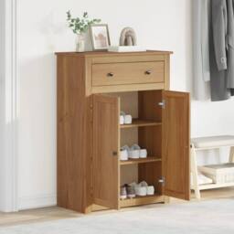 Berkfield Home Shoe Cabinet Panama 80x40x114 cm Solid Wood Pine in Brown - Size: 80 x 40 x 114 cm - thumbnail 3