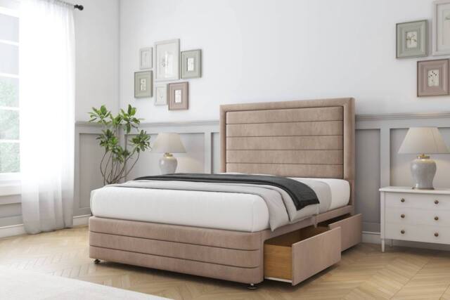 "Comfort Beds Anna Naples Divan Base 2 Drawers - 26"" Headboard-Footboard in Light Brown - Size: Single" - image 1