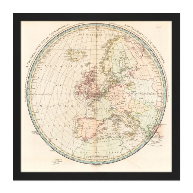 "Artery8 Wall Art Print Map Andrews 1797 Political Historical Commercial Europe Square Framed Picture 16X16 Inch in Black - Size: W16"" x H16""" - image 1