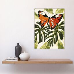 "Artery8 Orange Monarch Butterfly on Monstera Plant Design Wall Art Print in Green - Size: W24"" x H32""" - thumbnail 4