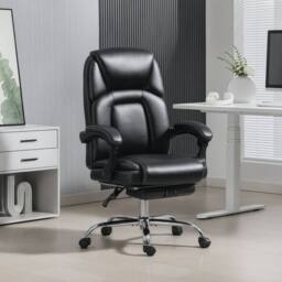 STILVORA Reclining Office Chair with Footrest in Black Faux Leather - thumbnail 2
