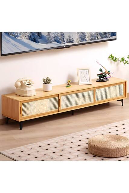 Wooden TV Stand with Sliding Doors in Brown - image 1