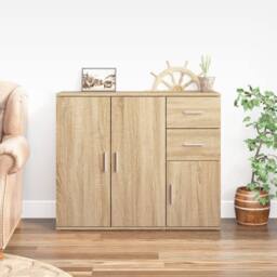 Berkfield Home Sideboard Sonoma Oak 91x29.5x75 cm Engineered Wood in Brown - thumbnail 2