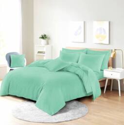 Homes-Linen Plain Dyed Polycotton Duvet Cover Set with Pillowcases in Mint - Size: Single - thumbnail 1