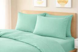 Homes-Linen Plain Dyed Polycotton Duvet Cover Set with Pillowcases in Mint - Size: Single - thumbnail 2