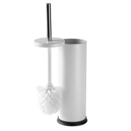 Harbour Housewares 3L Round Bathroom Bin & Brush Set - Slim Stainless Steel Bathroom Set in Off-White - thumbnail 6