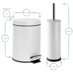 Harbour Housewares 3L Round Bathroom Bin & Brush Set - Slim Stainless Steel Bathroom Set in Off-White - thumbnail 4