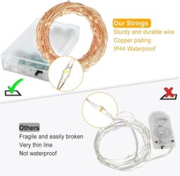 Shatchi 20 Sparkles White LED Battery Operated Lights with Gold Wire - Delicate Decor Lights Set, 2PK - thumbnail 5