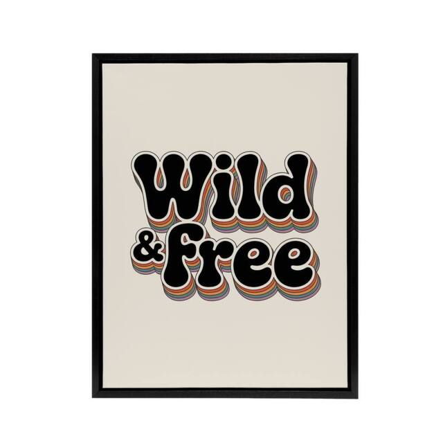 "Artery8 Wild & Free Retro Rainbow Font Typography Framed Canvas Art Print in Beige - Size: W12"" x H16""" - image 1