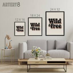 "Artery8 Wild & Free Retro Rainbow Font Typography Framed Canvas Art Print in Beige - Size: W12"" x H16""" - thumbnail 4
