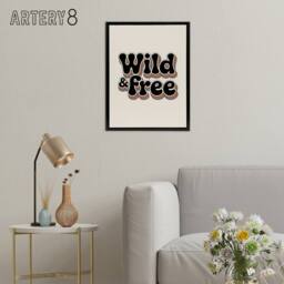 "Artery8 Wild & Free Retro Rainbow Font Typography Framed Canvas Art Print in Beige - Size: W12"" x H16""" - thumbnail 3