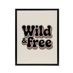 "Artery8 Wild & Free Retro Rainbow Font Typography Framed Canvas Art Print in Beige - Size: W12"" x H16""" - thumbnail 1