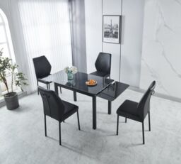 Modernique Sintere Stone Top Extending Table & 4 Faux Leather Chairs Dining Set in Black - thumbnail 2