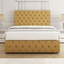 "BSSPOKE Mulberry Divan Bed Plush 24"" Headboard 2 Drawers Same Side & Mattress in Mustard - Size: King" - thumbnail 2