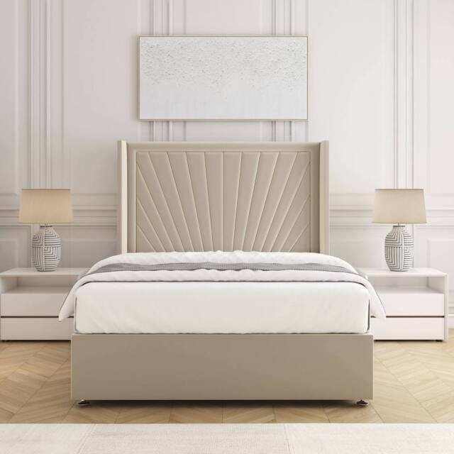 "BSSPOKE Alina Divan Bed Set Plush Velvet 54"" Headboard & Mattress No Drawers in Cream - Size: Single" - image 1