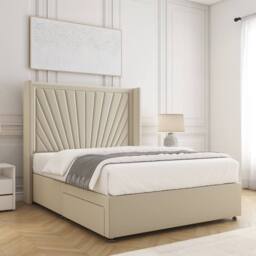 "BSSPOKE Alina Divan Bed Set Plush Velvet 54"" Headboard & Mattress No Drawers in Cream - Size: Single" - thumbnail 2