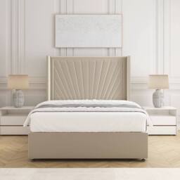 "BSSPOKE Alina Divan Bed Set Plush Velvet 54"" Headboard & Mattress No Drawers in Cream - Size: Single"