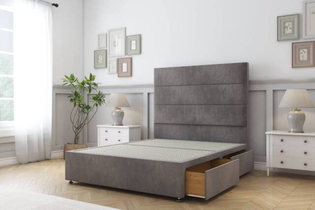 "Comfort Beds Rosa Naples Divan Base 2 Drawers - 26"" Headboard in Grey - Size: Small Single" - image 1