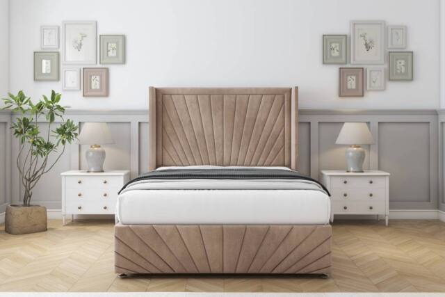 "Comfort Beds Sunrise Naples Divan Base No Drawers - 54"" Wingback-Footboard in Light Brown - Size: Double" - image 1