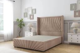 "Comfort Beds Sunrise Naples Divan Base No Drawers - 54"" Wingback-Footboard in Light Brown - Size: Double" - thumbnail 3