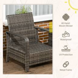 OUTSUNNY 3 PCs PE Rattan Garden Sofa Set w/ 2 Chairs & Storage Table in Grey - thumbnail 4