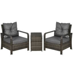 OUTSUNNY 3 PCs PE Rattan Garden Sofa Set w/ 2 Chairs & Storage Table in Grey - thumbnail 2