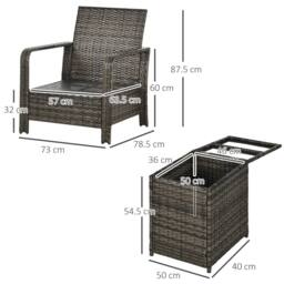 OUTSUNNY 3 PCs PE Rattan Garden Sofa Set w/ 2 Chairs & Storage Table in Grey - thumbnail 3