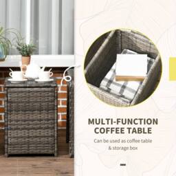 OUTSUNNY 3 PCs PE Rattan Garden Sofa Set w/ 2 Chairs & Storage Table in Grey - thumbnail 6