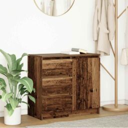 Berkfield Home Sideboard with Drawer Old Wood 71x35x65 cm Engineered Wood in Brown - Size: 71 x 35 x 65 cm - thumbnail 1