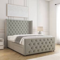 "BSSPOKE Florida Divan Bed Velvet 54""Headboard & 20""Footboard 2Drawers Mattress in Silver - Size: Small Double" - thumbnail 3