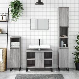 Berkfield Home Bathroom Cabinet Grey Sonoma 80x33x60 cm Engineered Wood - Size: 80 x 33 x 60 cm - thumbnail 1