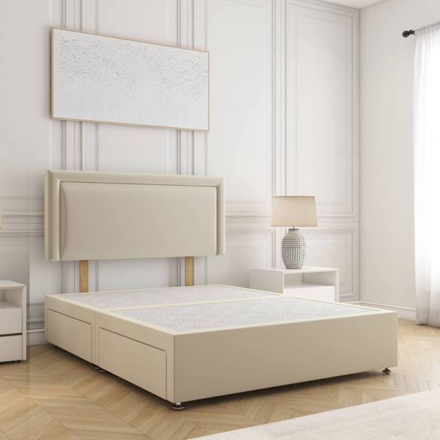 "BSSPOKE Ella Divan Bed Plush 24""Headboard & 2 Drawers Same Side & No Mattress in Cream - Size: Super King" - image 1