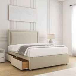 "BSSPOKE Ella Divan Bed Plush 24""Headboard & 2 Drawers Same Side & No Mattress in Cream - Size: Super King" - thumbnail 2