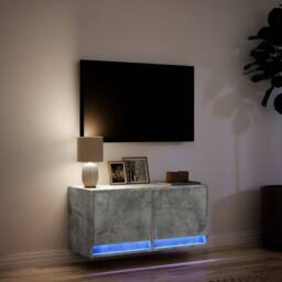 Berkfield Home TV Wall Cabinet with LED Lights Concrete Grey 80x31x35 cm - Size: 80 x 31 x 35 cm - thumbnail 5