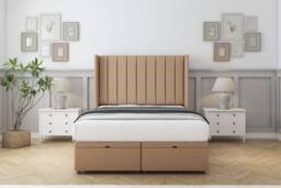 "Sloomy Falcon Dumfries Ottoman Bed Set With 54"" Wingback Headboard in Light Brown - Size: Single" - thumbnail 1