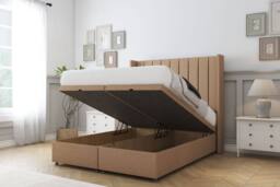 "Sloomy Falcon Dumfries Ottoman Bed Set With 54"" Wingback Headboard in Light Brown - Size: Single" - thumbnail 2