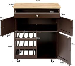 Costway Rolling Kitchen Storage Trolley Cart Cupboard Island Cabinet 3 Tier Wine Rack in Brown - thumbnail 5