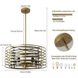 NIVOR 4 Light Pendant Farmhouse Unique Design Adjustable Gold Chandelier E14 in Metallic Gold - thumbnail 2