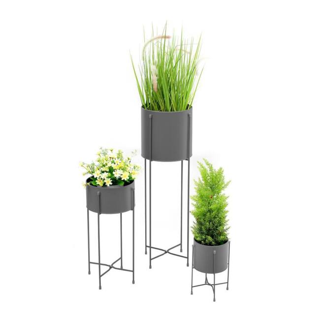 simpa 3PC Tall Plant Pot Holders & Hairpin Stands in Grey - image 1